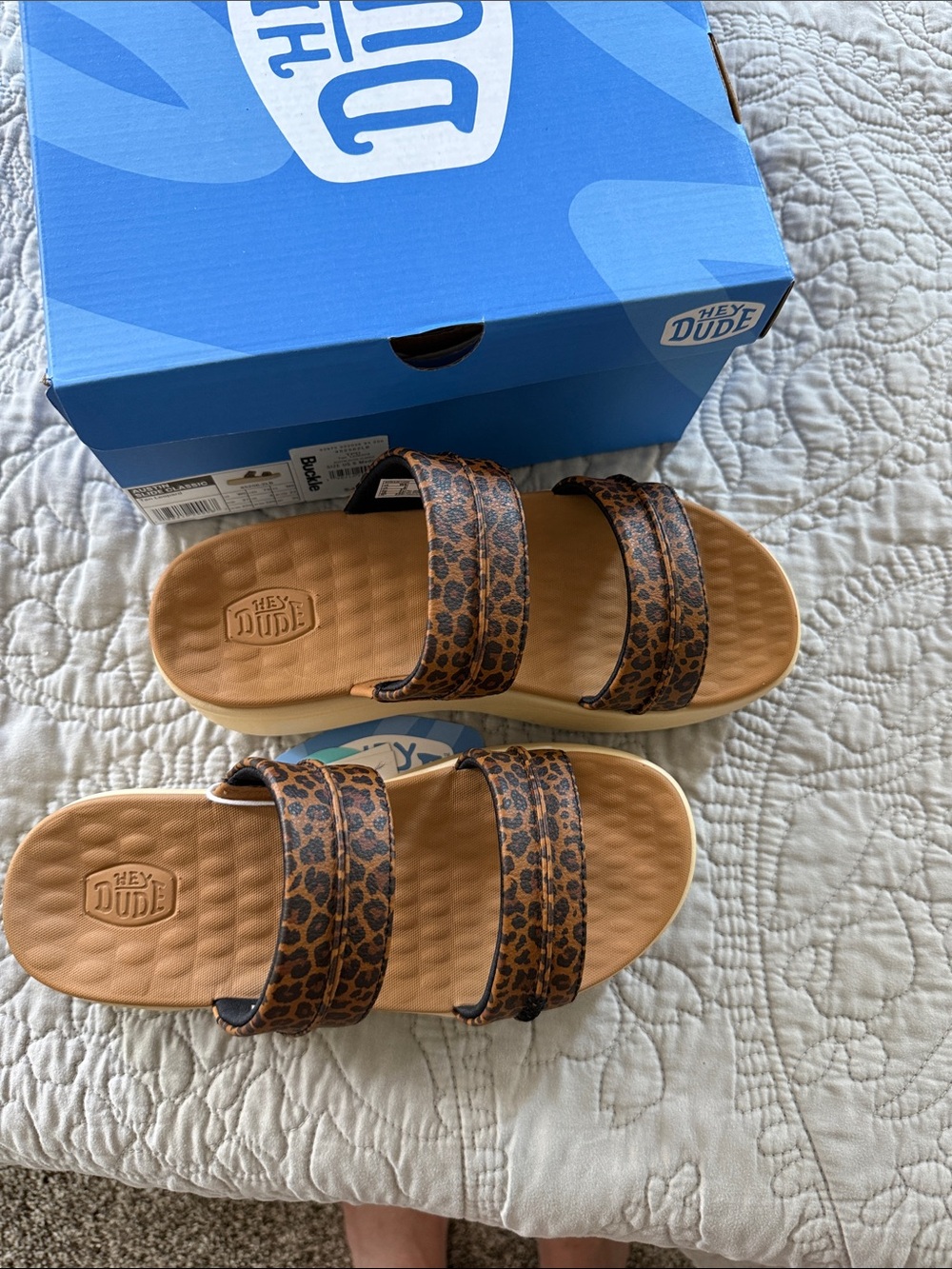 Hey Dude Leopard Print Brown Austin Double-Strap Slide Sandals
